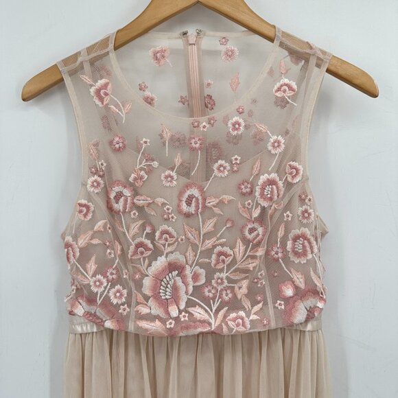 Anthropologie BHLDN Baldwin Pink Rose Tulle Floral Embroidered 10 Maxi Dress - Picture 4 of 12